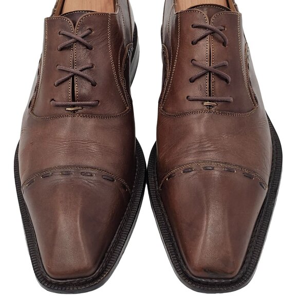 Vintage Mezlan Spain Men's size 10M Brown Leather Dress Shoes Cap-toe Oxfords 43 - Picture 2 of 10
